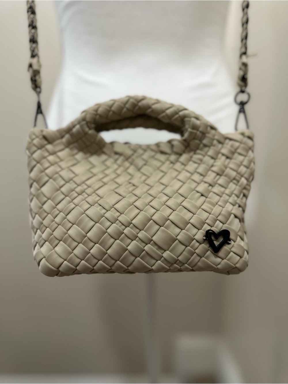 PreneLove Mini Top-Handle hand woven crossbody Bag — Beige